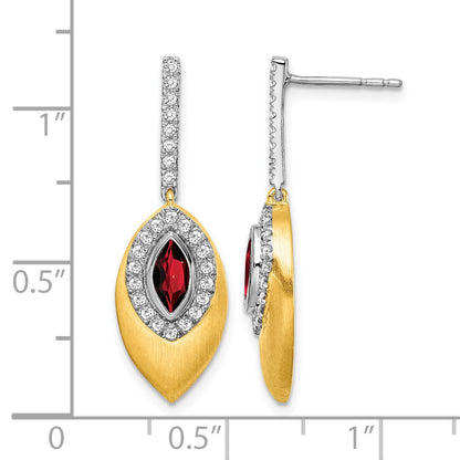 14k Two-tone 6x3mm Marquise Garnet and .31 carat Diamond Dangle Post Earrings