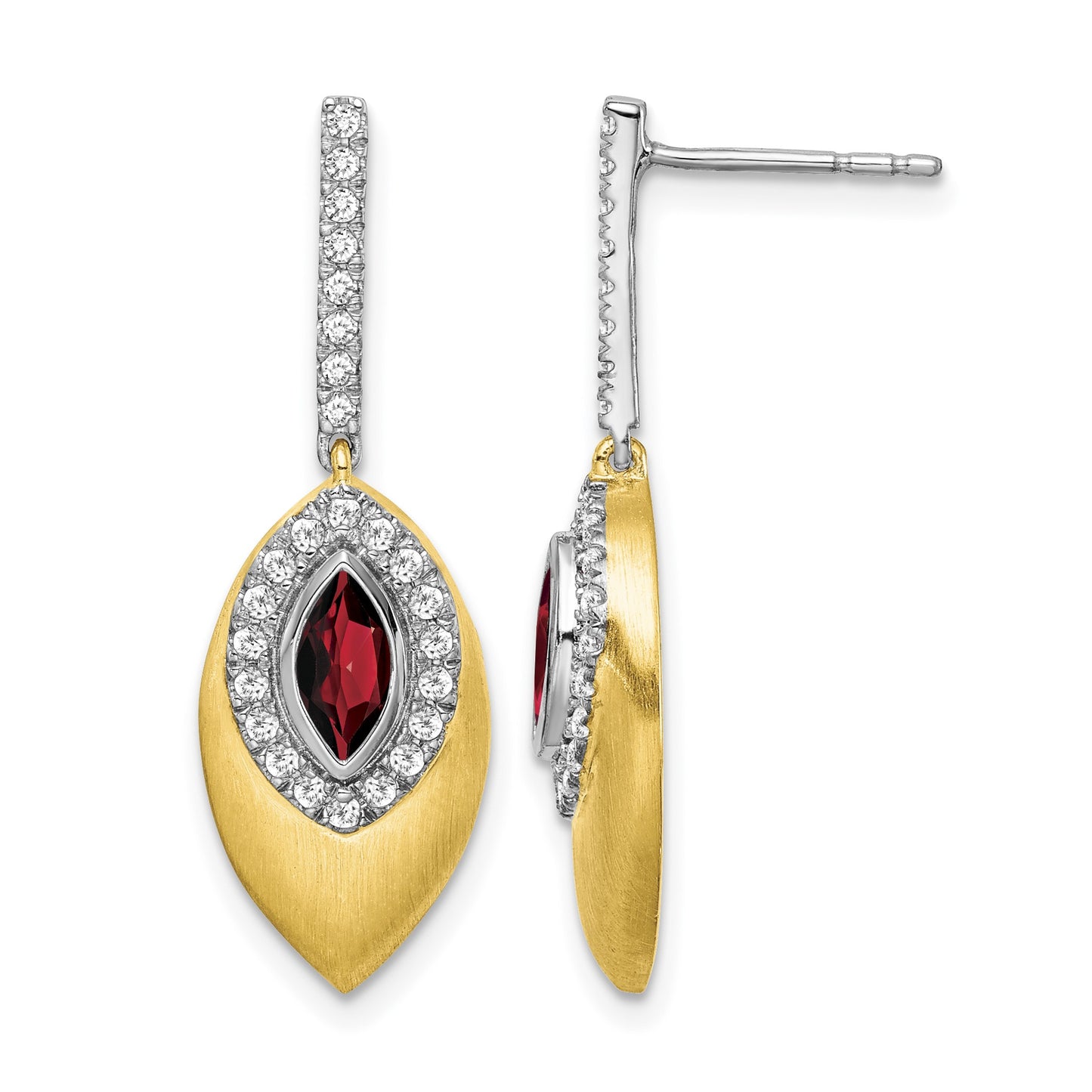 14k Two-tone 6x3mm Marquise Garnet and .31 carat Diamond Dangle Post Earrings