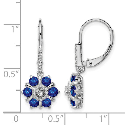 14k White Gold Sapphire and Diamond Floral Leverback Earrings