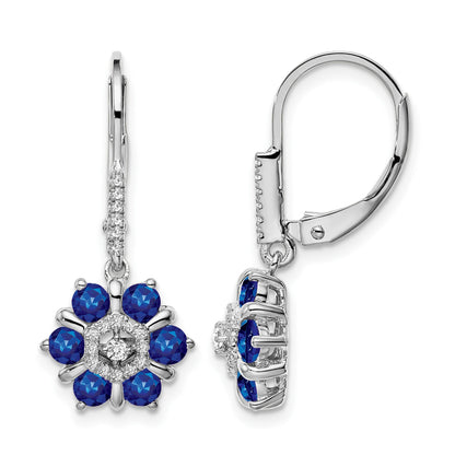 14k White Gold Sapphire and Diamond Floral Leverback Earrings