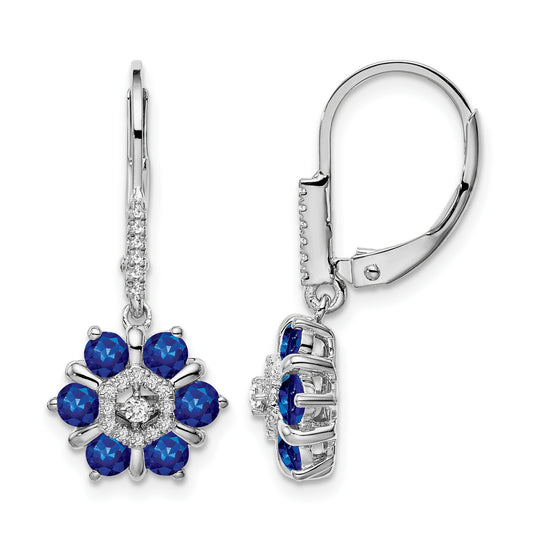 14k White Gold Sapphire and Diamond Floral Leverback Earrings