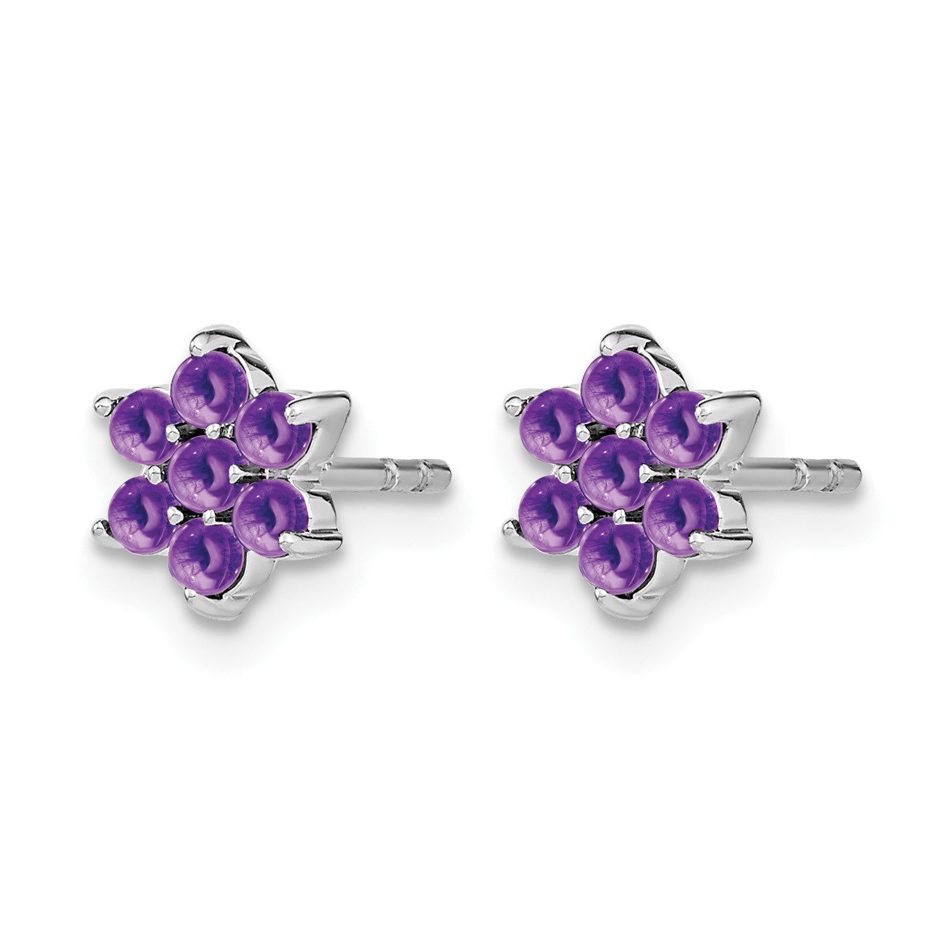 14k White Gold Amethyst Cabochon Floral Post Earrings