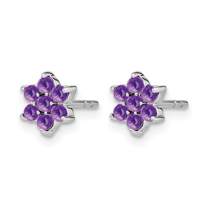 14k White Gold Amethyst Cabochon Floral Post Earrings