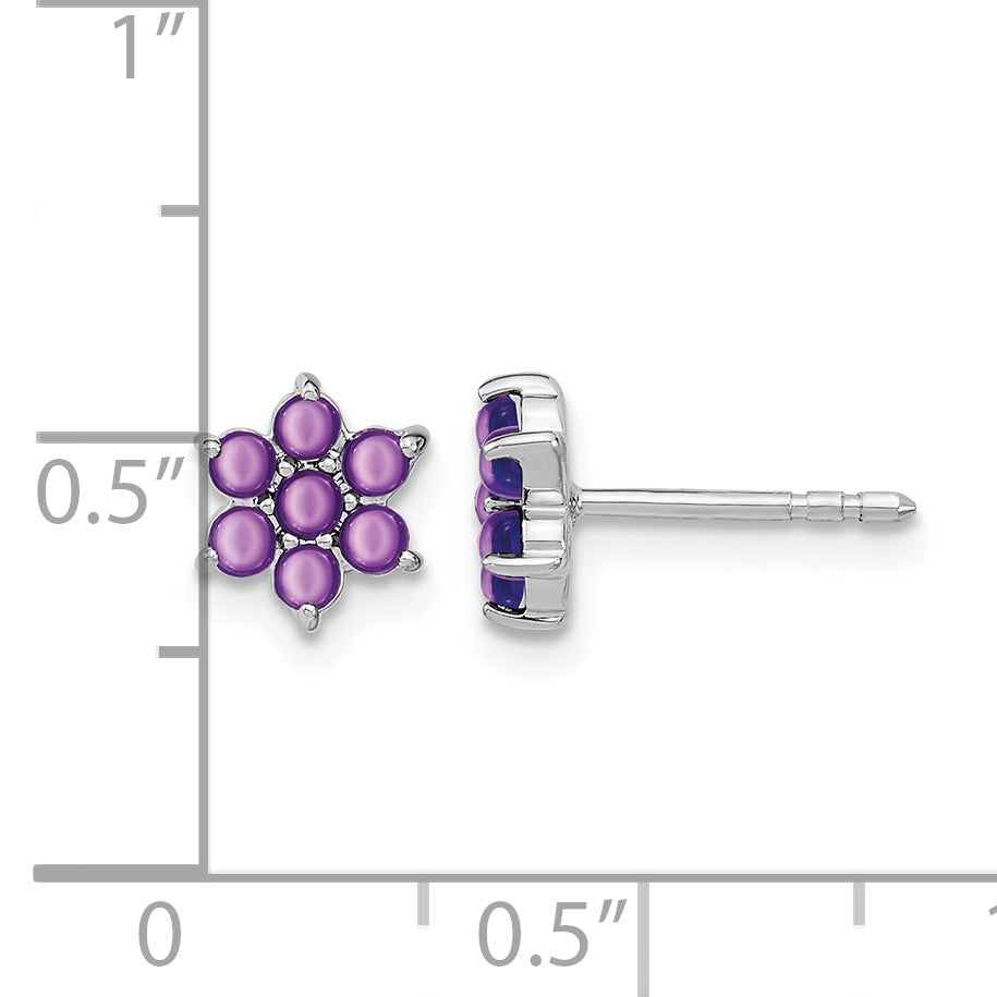 14k White Gold Amethyst Cabochon Floral Post Earrings