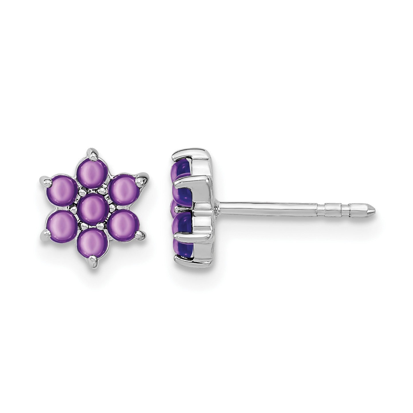 14k White Gold Amethyst Cabochon Floral Post Earrings