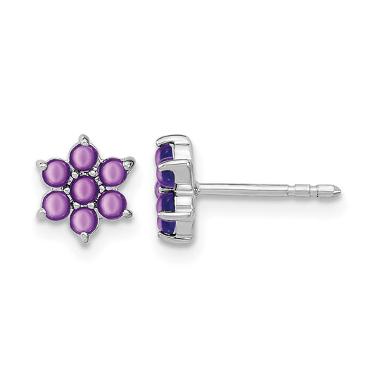 14k White Gold Amethyst Cabochon Floral Post Earrings