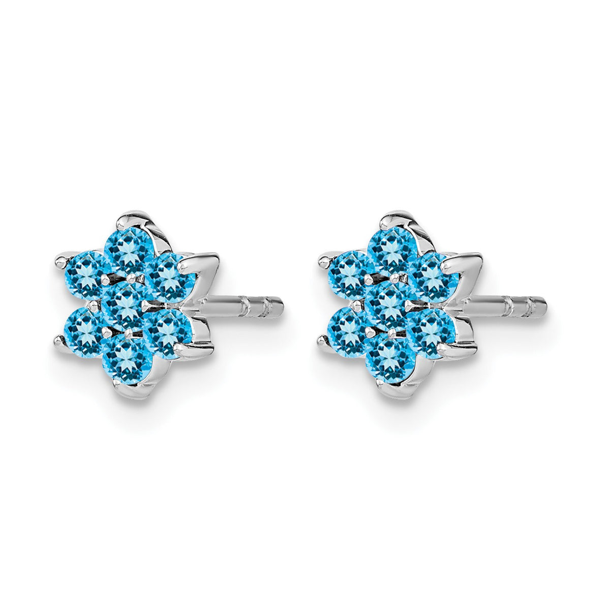 14k White Gold Blue Topaz Cabochon Floral Post Earrings