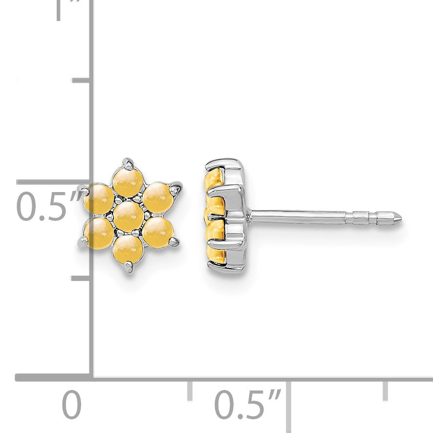 14k White Gold Citrine Cabochon Floral Post Earrings