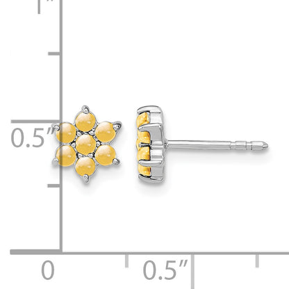 14k White Gold Citrine Cabochon Floral Post Earrings