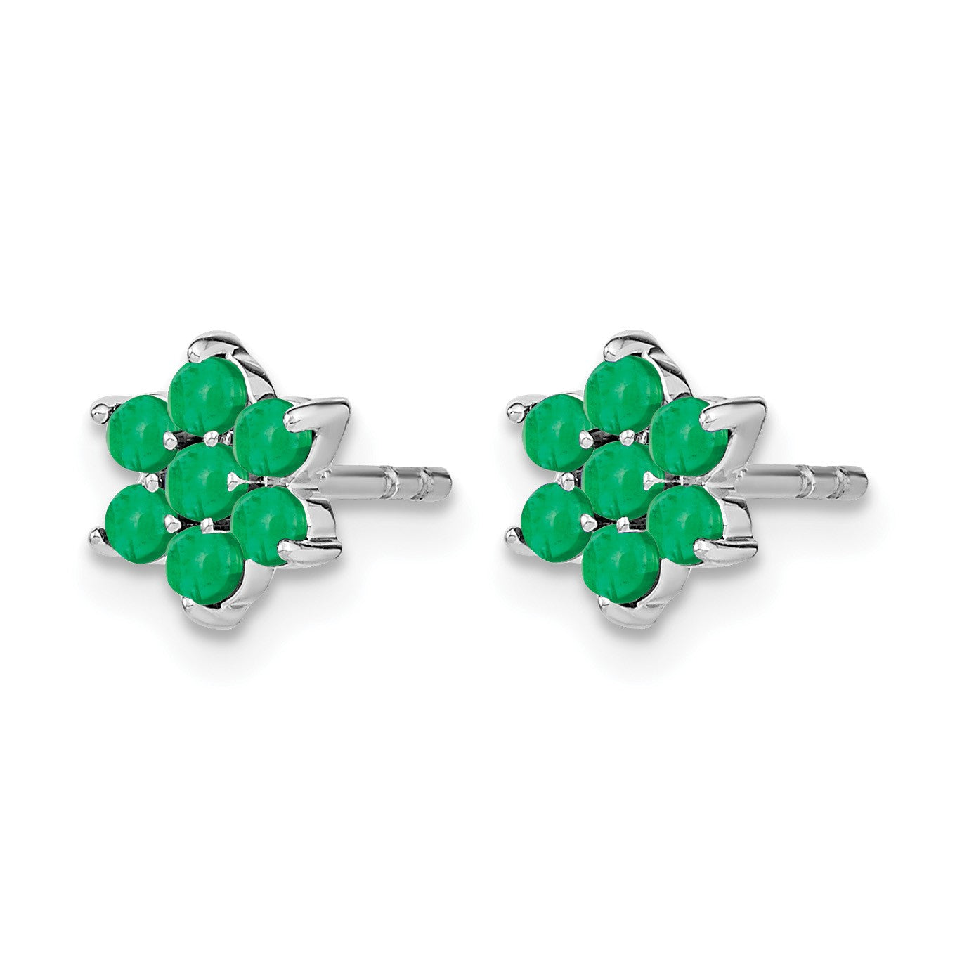 14k White Gold Emerald Cabochon Floral Post Earrings
