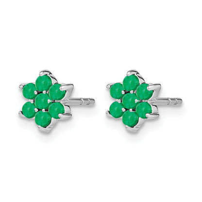 14k White Gold Emerald Cabochon Floral Post Earrings
