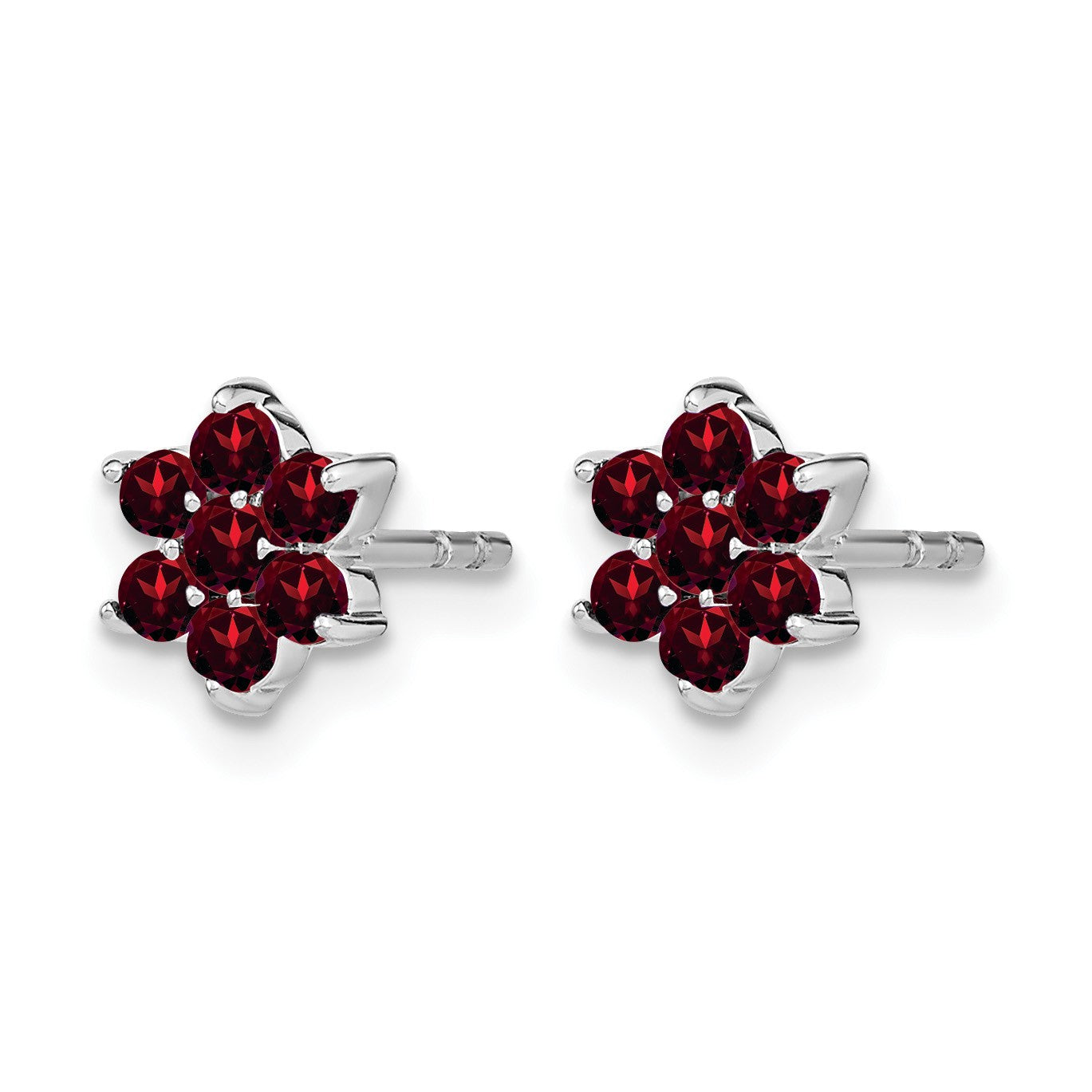 14k White Gold Garnet Cabochon Floral Post Earrings