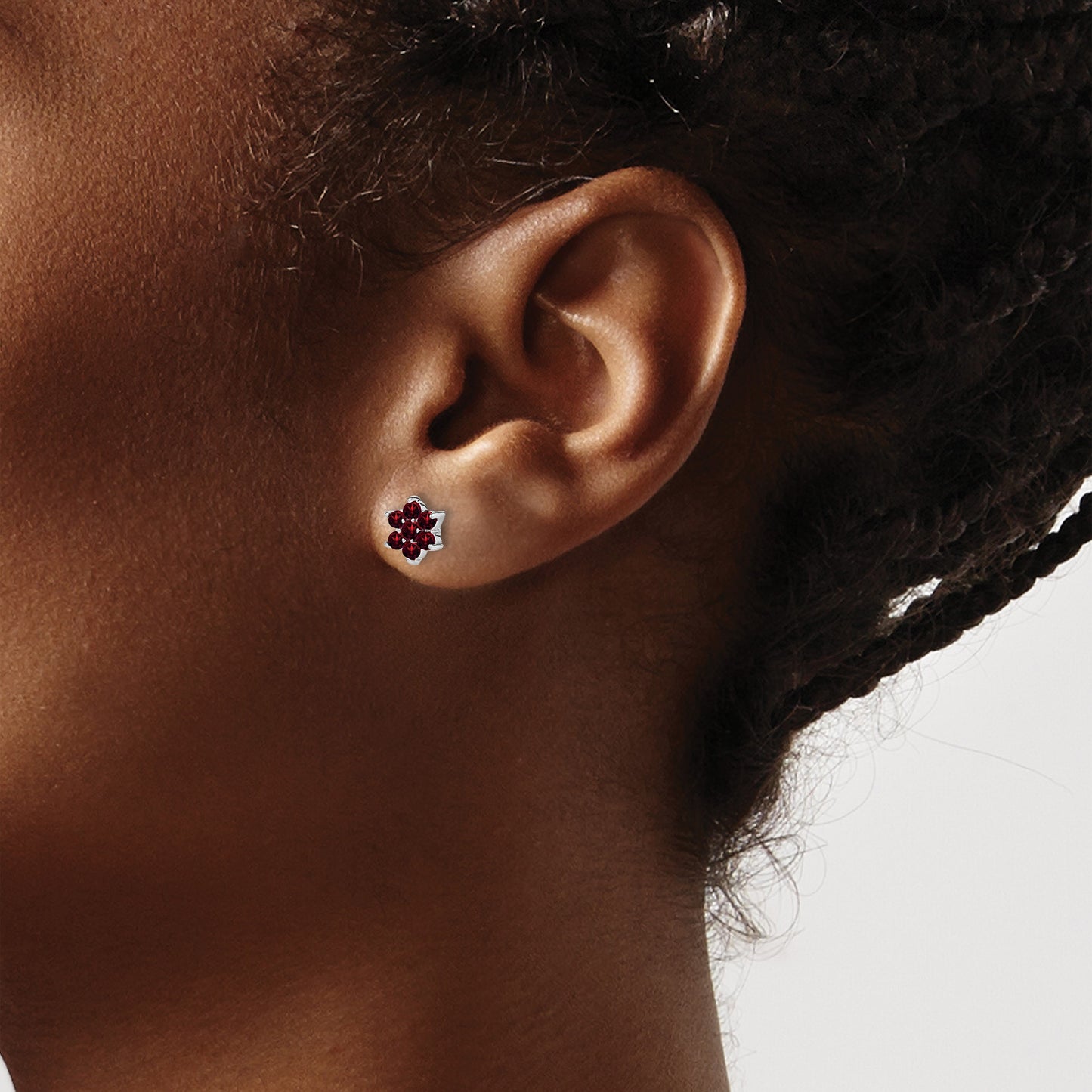 14k White Gold Garnet Cabochon Floral Post Earrings