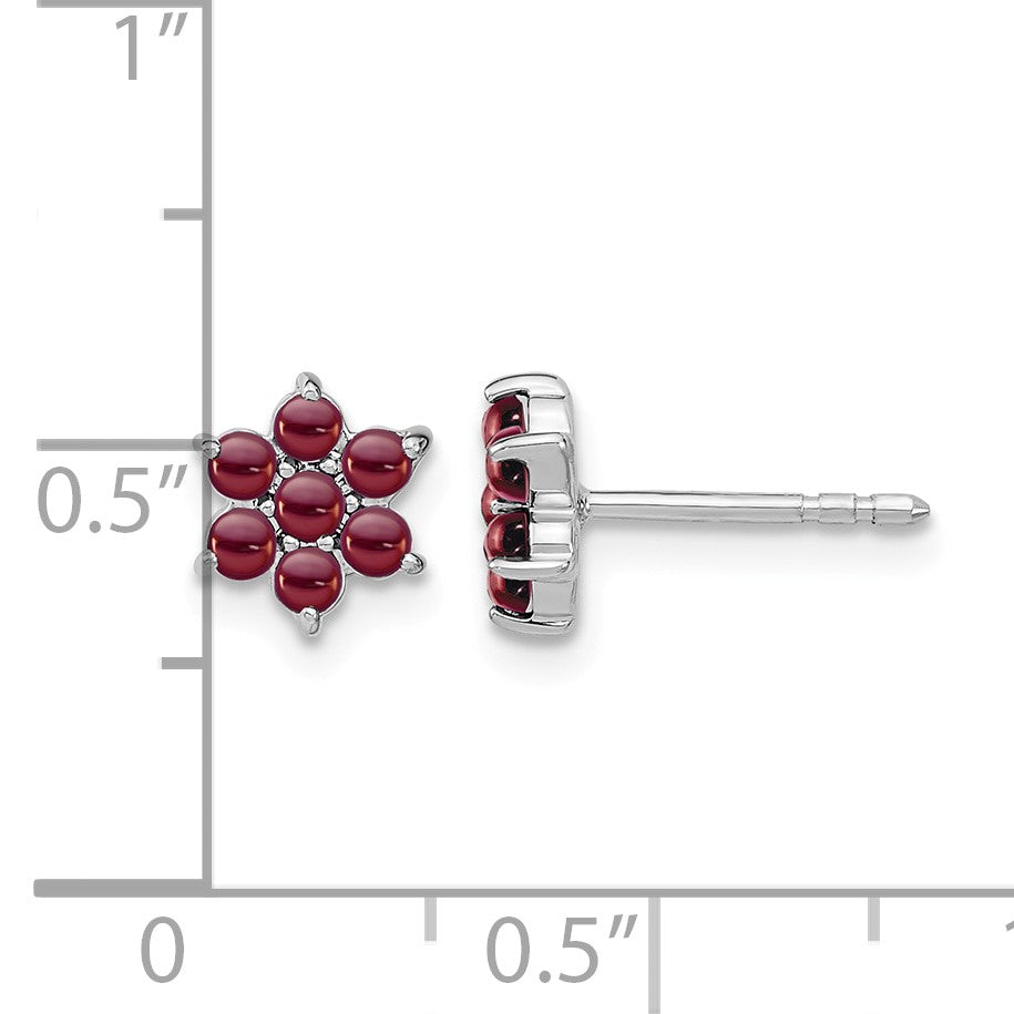 14k White Gold Garnet Cabochon Floral Post Earrings