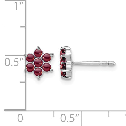 14k White Gold Garnet Cabochon Floral Post Earrings