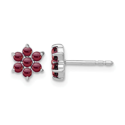 14k White Gold Garnet Cabochon Floral Post Earrings