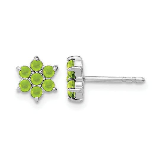 14k White Gold Peridot Cabochon Floral Post Earrings