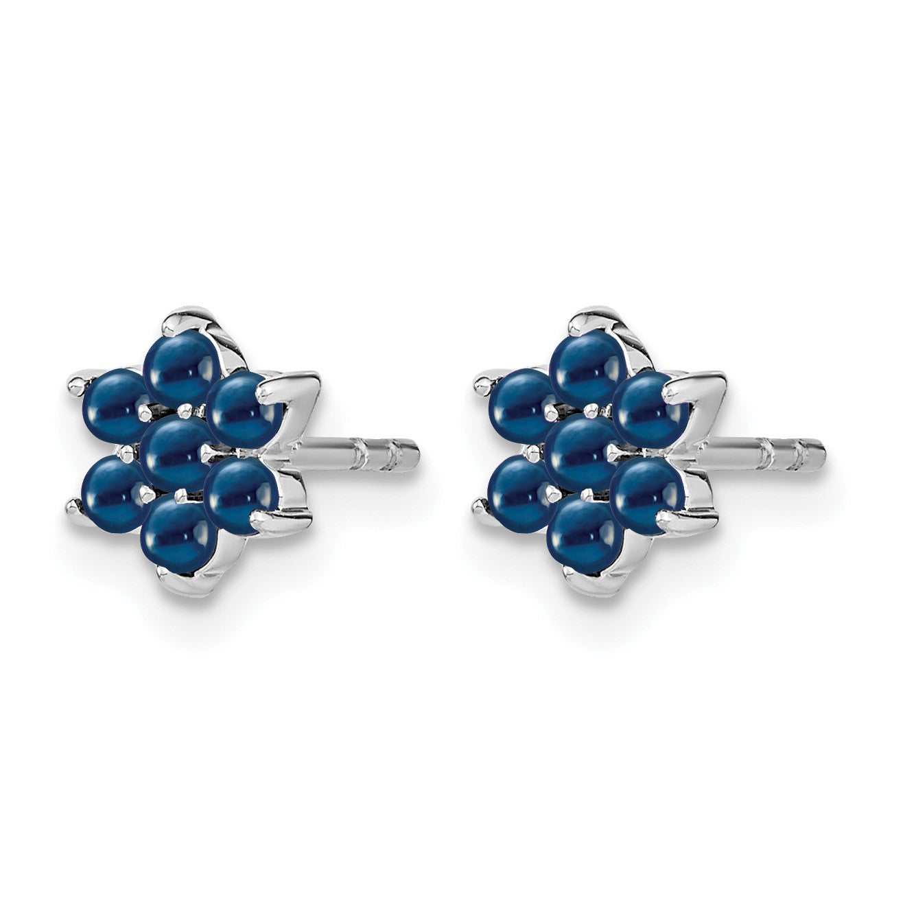 14k White Gold Sapphire Cabochon Floral Post Earrings