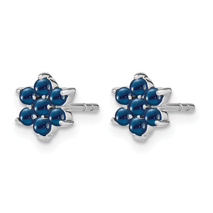14k White Gold Sapphire Cabochon Floral Post Earrings
