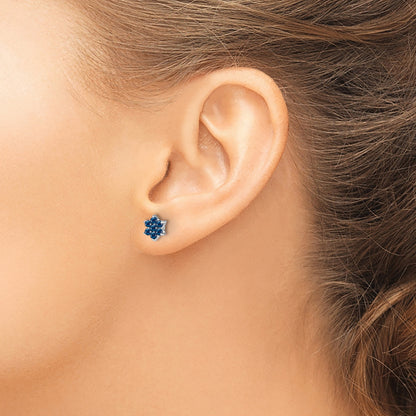 14k White Gold Sapphire Cabochon Floral Post Earrings