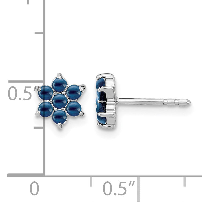 14k White Gold Sapphire Cabochon Floral Post Earrings