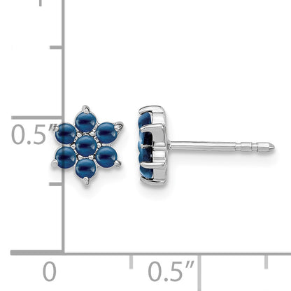 14k White Gold Sapphire Cabochon Floral Post Earrings