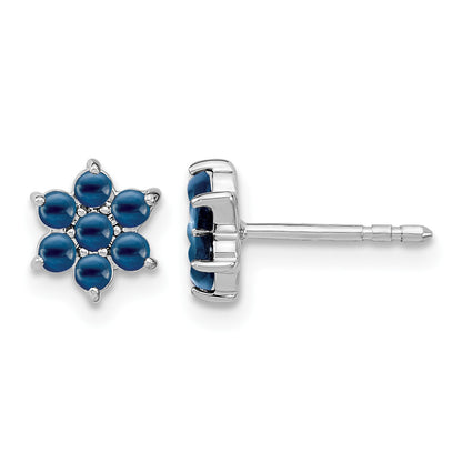 14k White Gold Sapphire Cabochon Floral Post Earrings