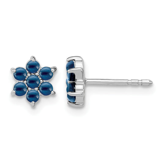 14k White Gold Sapphire Cabochon Floral Post Earrings