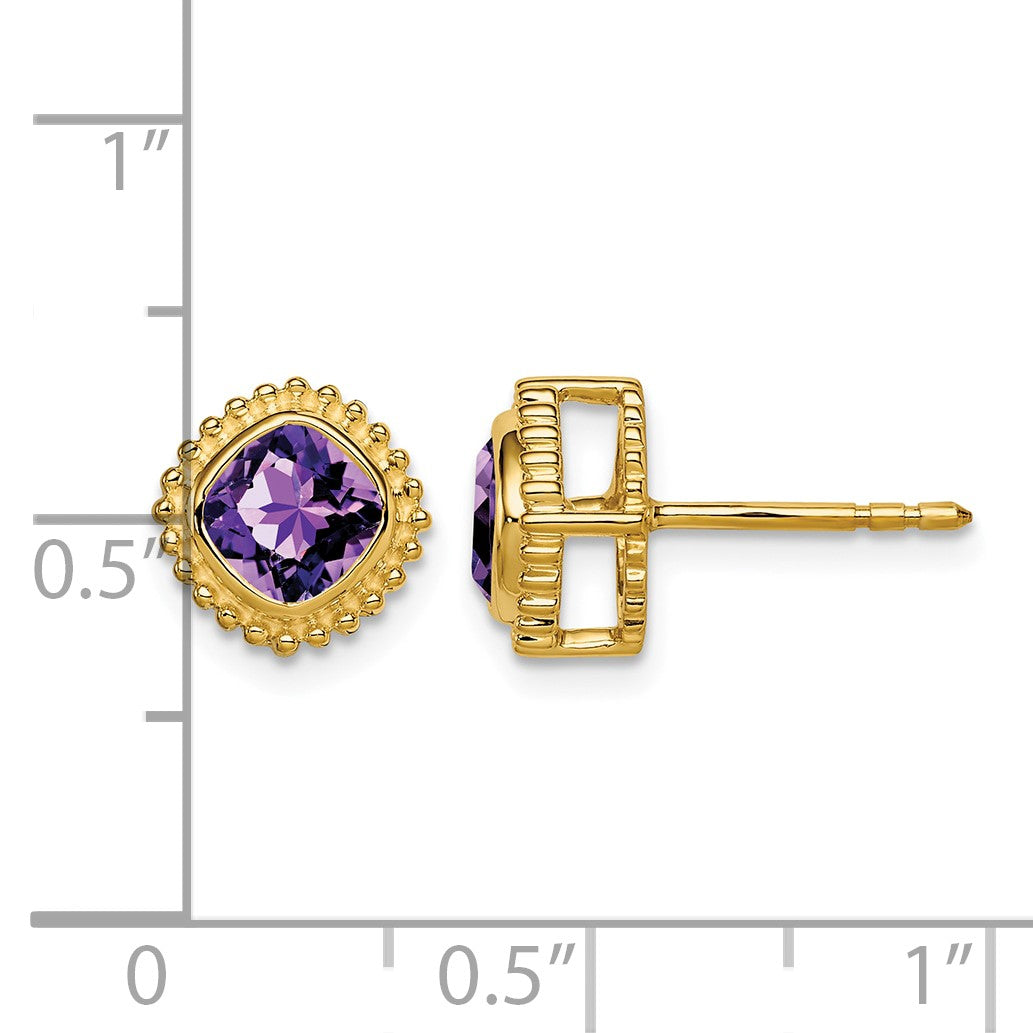 14k 5mm Cushion Amethyst Post Earrings