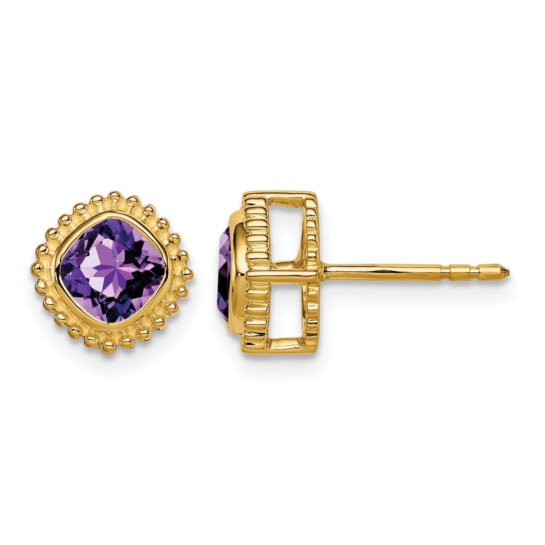 14k 5mm Cushion Amethyst Post Earrings