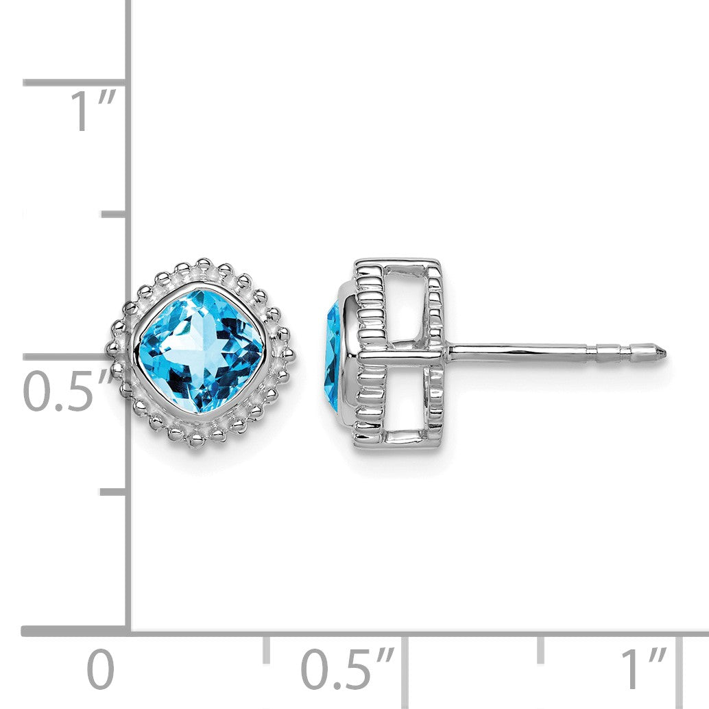 14k White Gold 5mm Cushion Blue Topaz Post Earrings