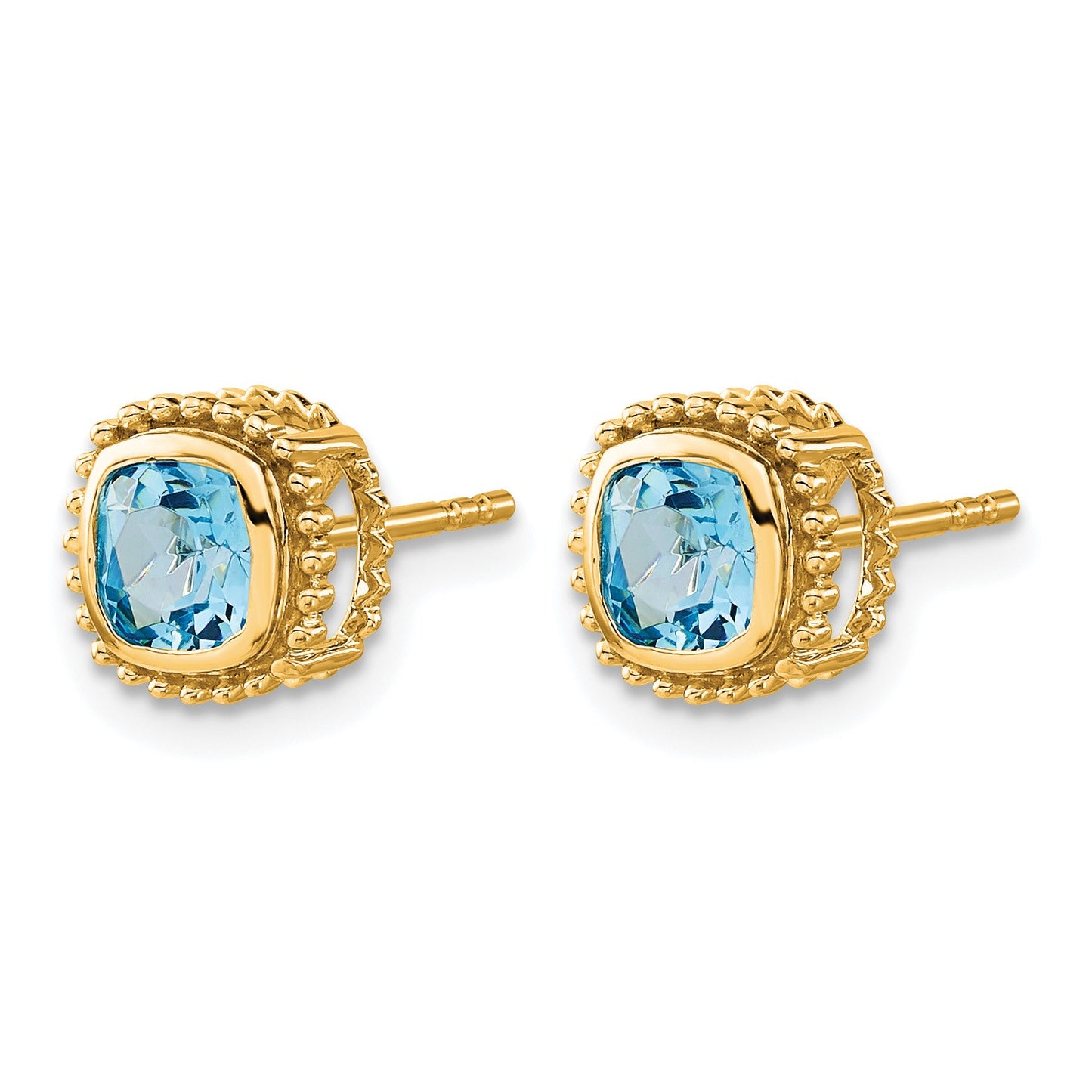 14k 5mm Cushion Blue Topaz Post Earrings
