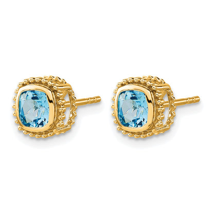 14k 5mm Cushion Blue Topaz Post Earrings