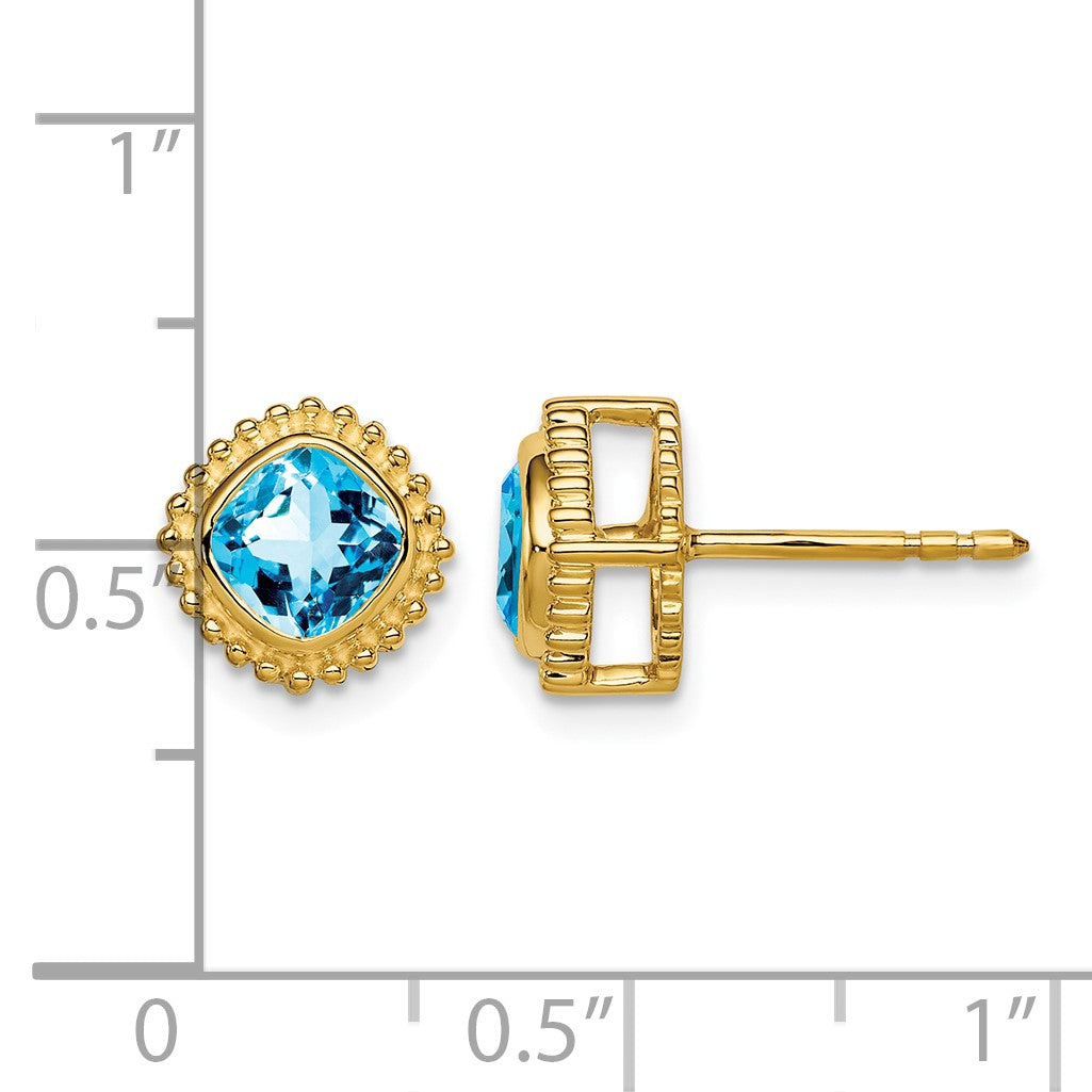 14k 5mm Cushion Blue Topaz Post Earrings