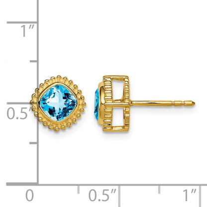 14k 5mm Cushion Blue Topaz Post Earrings