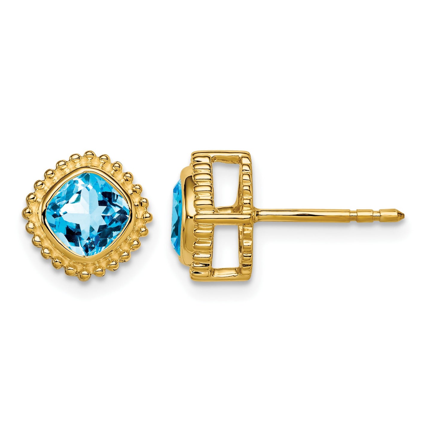 14k 5mm Cushion Blue Topaz Post Earrings