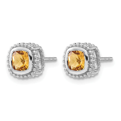 14k White Gold 5mm Cushion Citrine Post Earrings