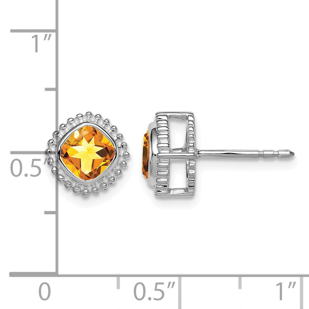 14k White Gold 5mm Cushion Citrine Post Earrings