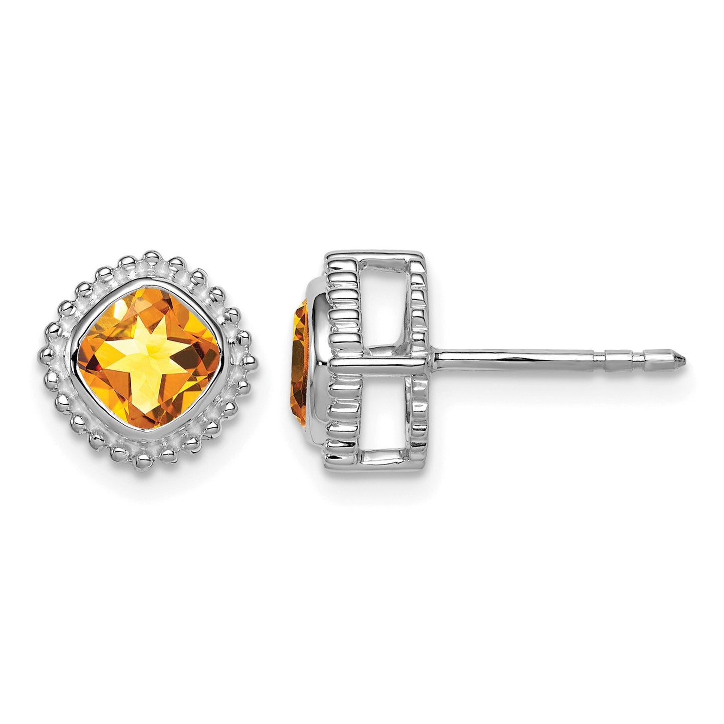 14k White Gold 5mm Cushion Citrine Post Earrings