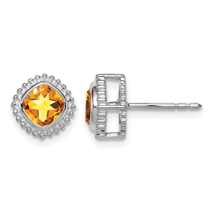 14k White Gold 5mm Cushion Citrine Post Earrings