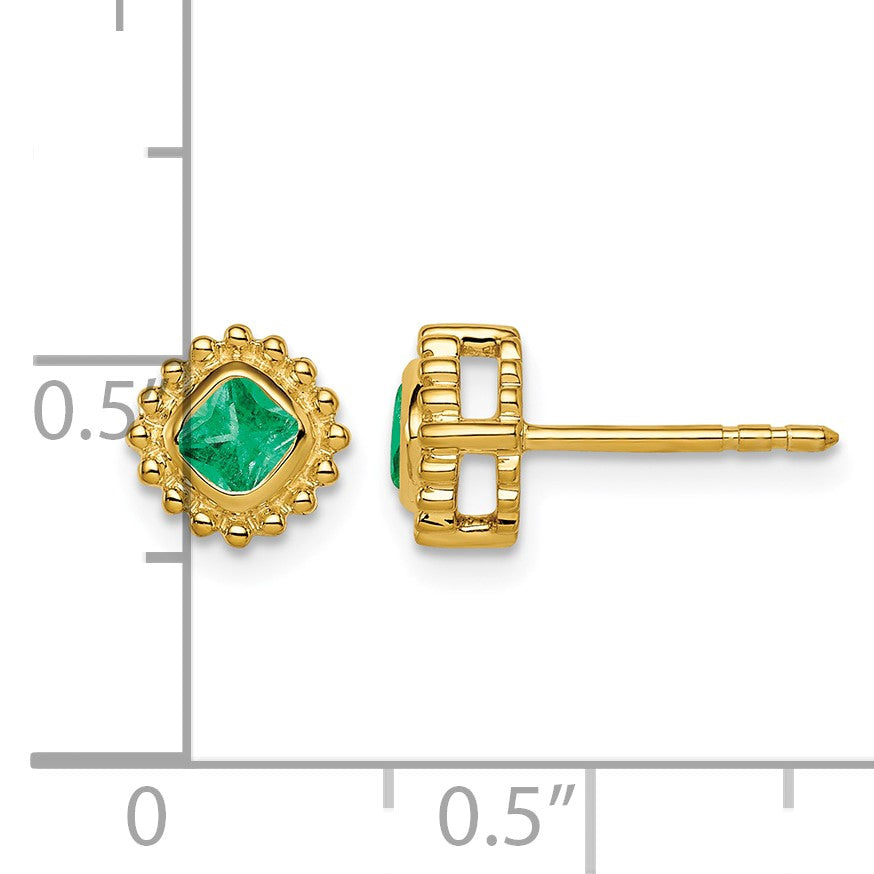 14k 3.4mm Cushion Emerald Post Earrings