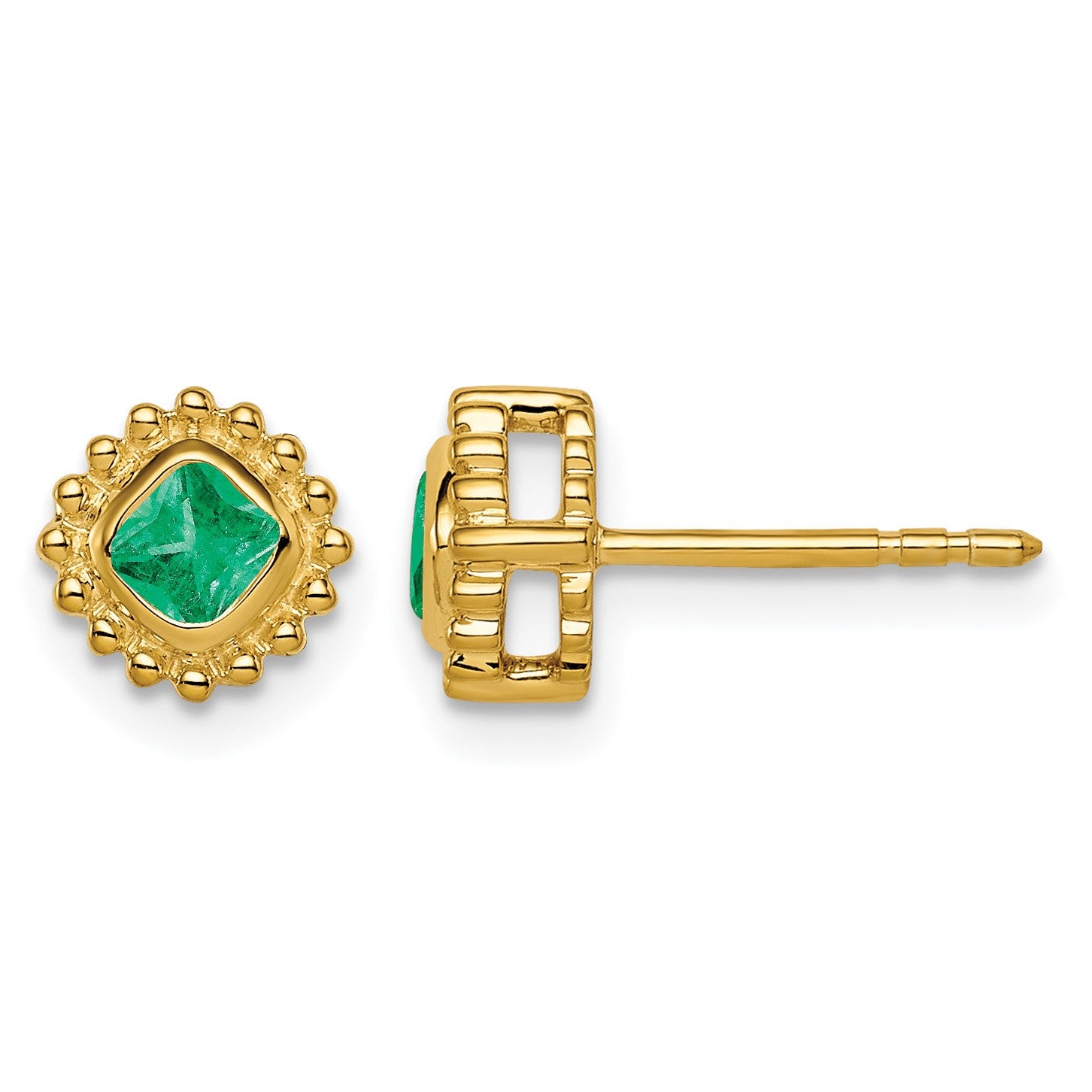 14k 3.4mm Cushion Emerald Post Earrings