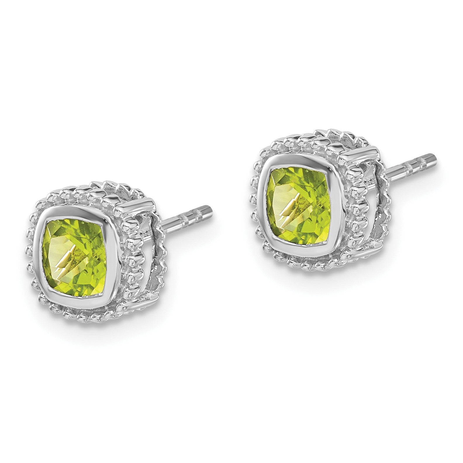 14k White Gold 5mm Cushion Peridot Post Earrings