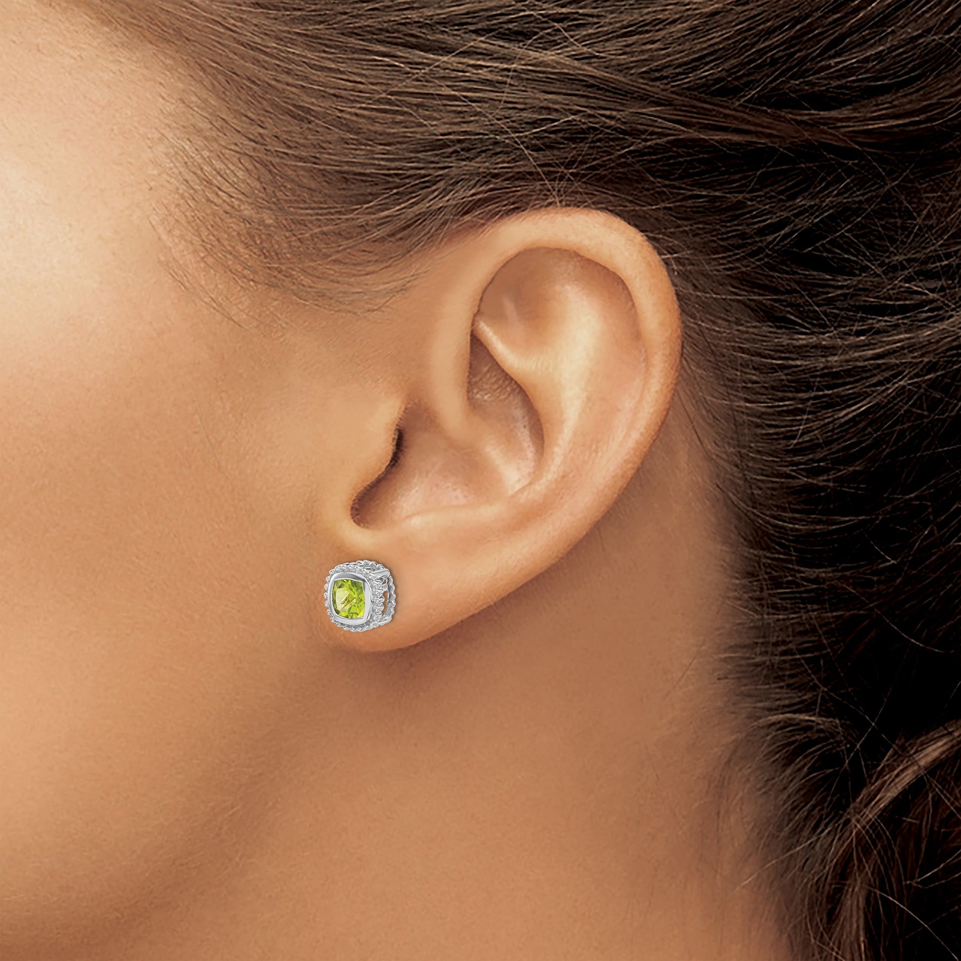 14k White Gold 5mm Cushion Peridot Post Earrings