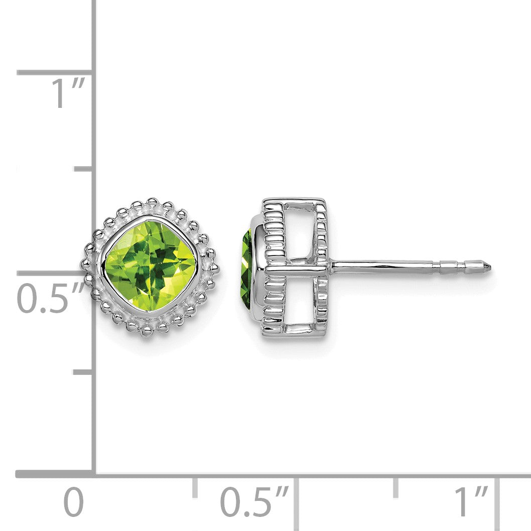 14k White Gold 5mm Cushion Peridot Post Earrings