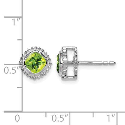 14k White Gold 5mm Cushion Peridot Post Earrings