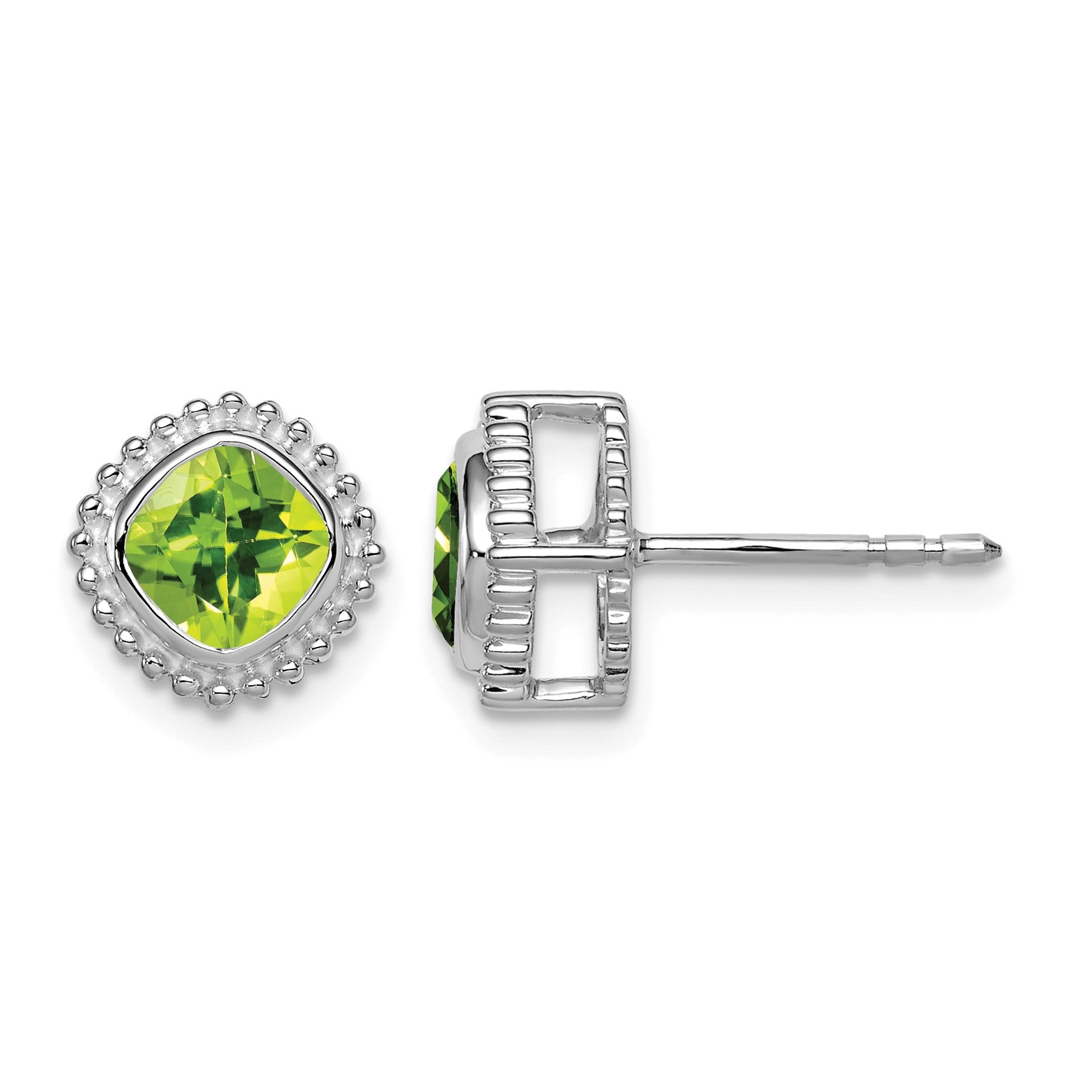14k White Gold 5mm Cushion Peridot Post Earrings