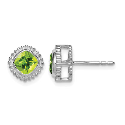14k White Gold 5mm Cushion Peridot Post Earrings