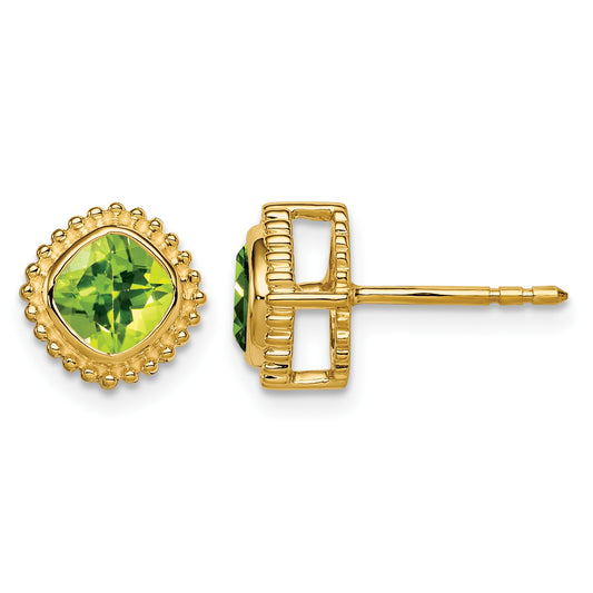 14k 5mm Cushion Peridot Post Earrings
