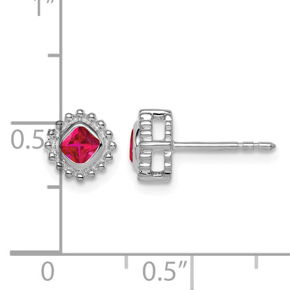 14k White Gold 3.4mm Cushion Ruby Post Earrings
